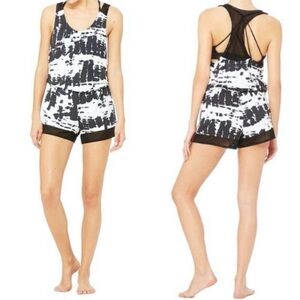 NWT Alo yoga tranquility romper white black tie dye size medium